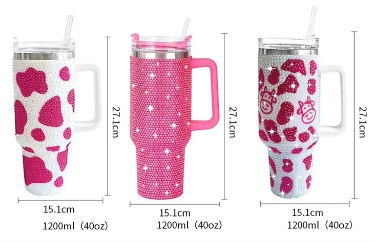 40 OZ Bling Rhinestone Stainless Steel Tumbler With Handle high quality